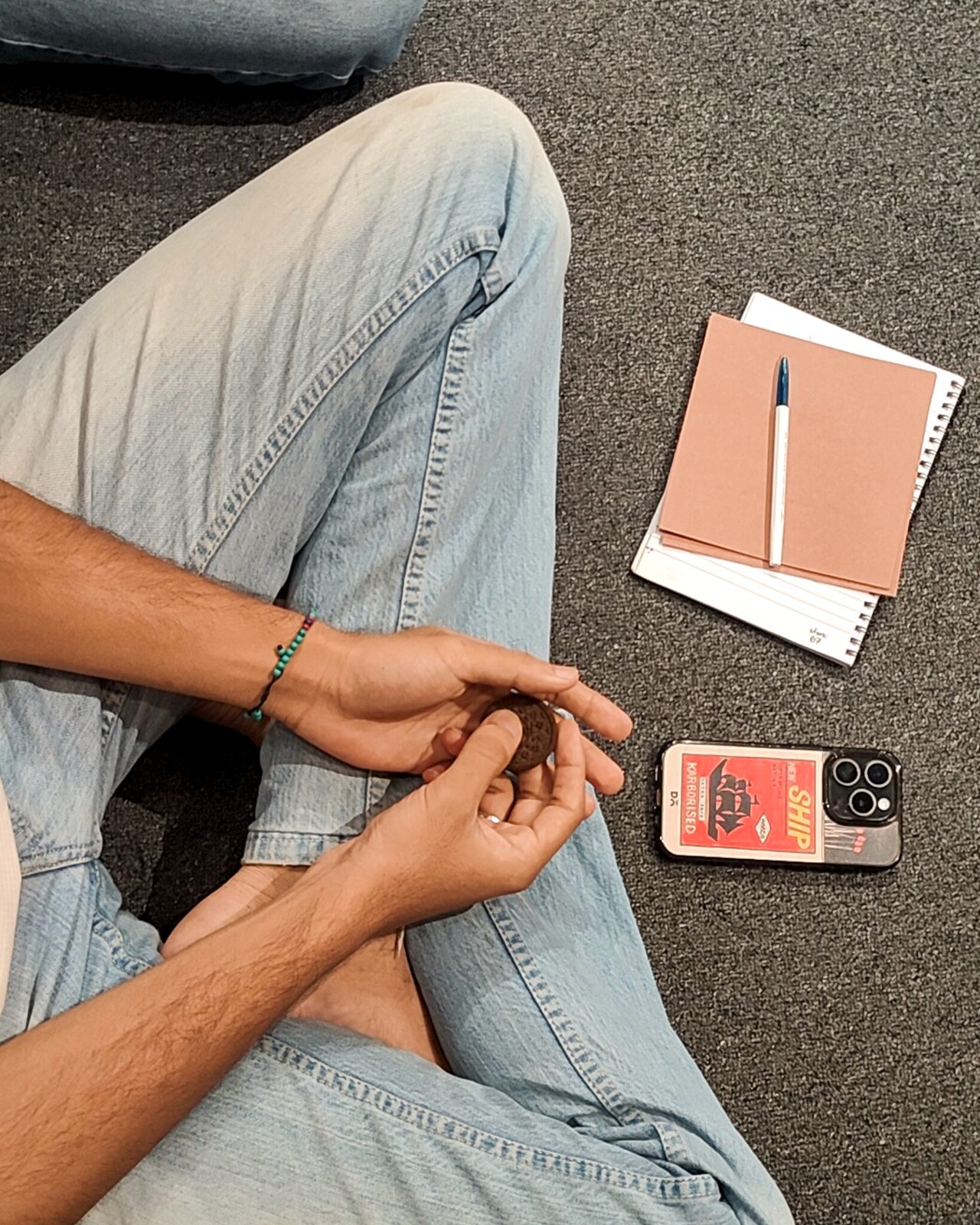Seated participant with a journal during a reflective exercise